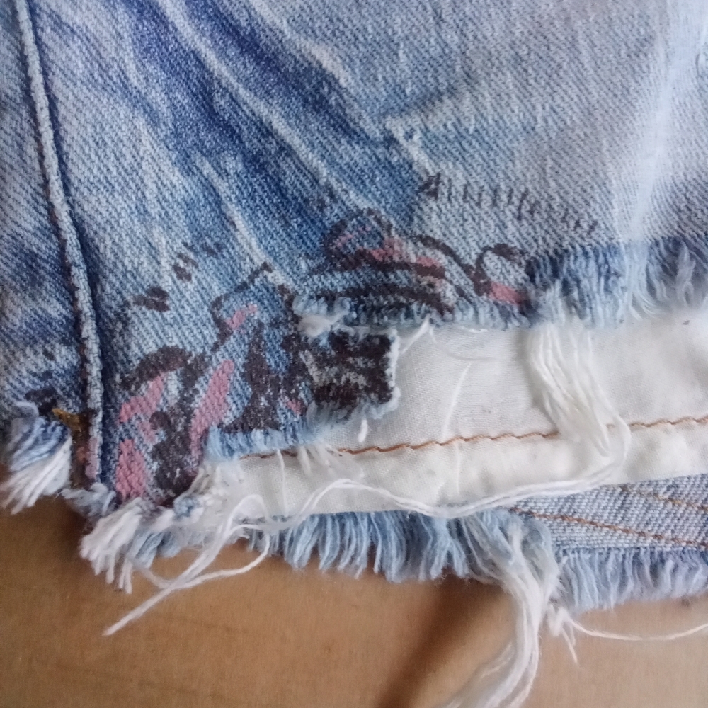 Zana Di Jeans Very Short Jean Mini Skirt Size 0 Pink Floral & Gemstone Designs - Picture 9 of 15
